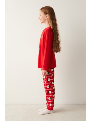 Penti Kız Çocuk Payetli Kırmızı Pijama Takımı