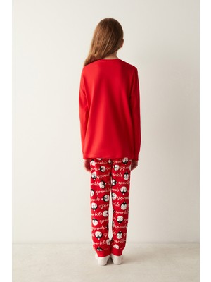 Penti Kız Çocuk Payetli Kırmızı Pijama Takımı