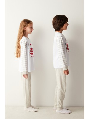 Penti Unisex Çocuk Playful Beyaz Pijama Takımı