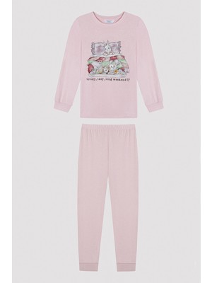 Penti Kız Çocuk Rabbit Uzun Kollu Pembe Pijama Takımı