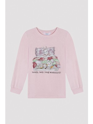 Penti Kız Çocuk Rabbit Uzun Kollu Pembe Pijama Takımı