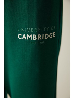 Penti Koyu Yeşil Yüksek Bel Cambridge Logo Baskılı Jogger