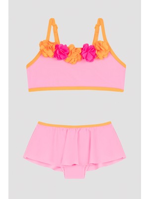 Penti Açık Pembe Kız Çocuk Flower Bandeau Bikini Set