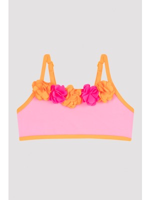 Penti Açık Pembe Kız Çocuk Flower Bandeau Bikini Set