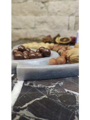 Marble Center Mermer Kalp Sunumluk Tepsi Dekoratif Çerezlik