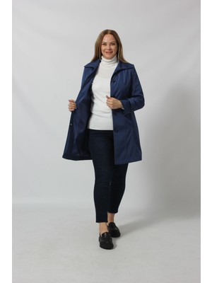 Moda Berray 1671 Kolu Düğme Detaylı Uzun Kapişonlu Ceket