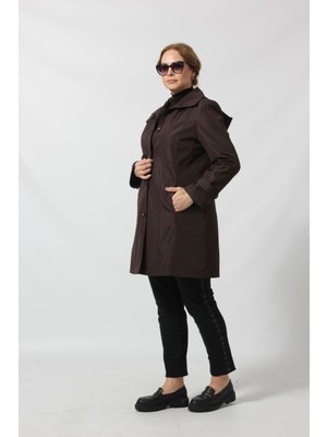 Moda Berray 1671 Kolu Düğme Detaylı Uzun Kapişonlu Ceket
