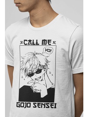 Populus Gojo Call Me Beyaz Tişört