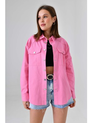 Saade Pembe Oversize Dokuma Gömlek