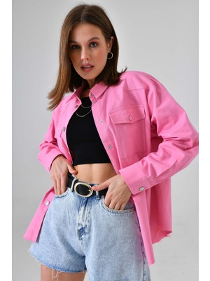 Saade Pembe Oversize Dokuma Gömlek