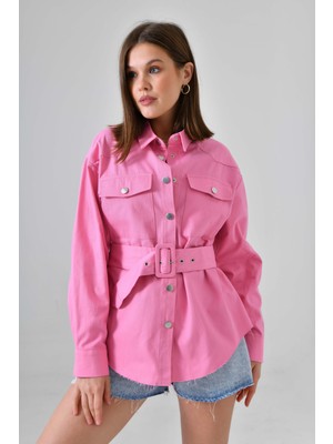 Saade Pembe Oversize Dokuma Gömlek