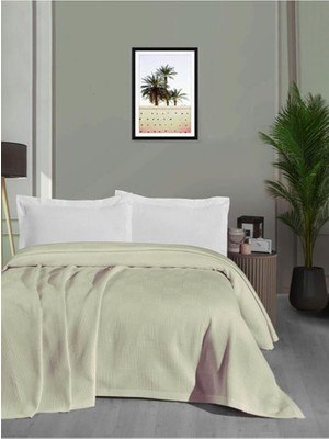 Mulberry Çift Kişilik Pike %100 Pamuk Kalın İplik Battaniye 220 x 240 cm Krem