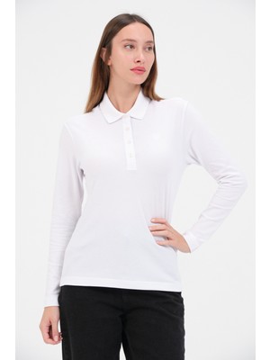 Msw Bayan Regular Fit Uzun Kollu Polo Beyaz Kadın Tişört Rahat ve Şık Tasarım