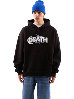 Flaw Death Baskılı Siyah Oversize Hoodie