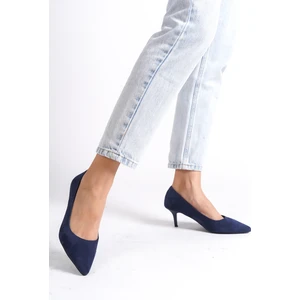 Hakiki Deri MBHRNS977-LCV Kadın Süet İnce 6 cm Topuklu Lacivert Stiletto & Topuklu Ayakkabı