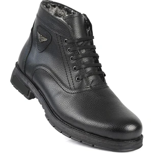 Erkek Hakiki Deri Içi Kürklü Soğuk Geçirmez Fermuarlı Siyah Günlük Bot