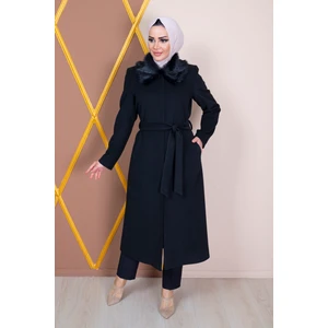 Yakası Kürklü Fermuarlı Kaşe Kaban