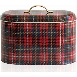 Plaid(Ekose) Desenli Oval Metal Ekmek Kutusu, 10.4 lt