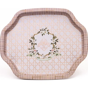 EE166-U7 Rosy Desenli Özel Şekil Tepsi 28X33 cm