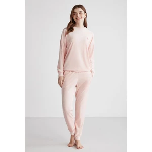 U.S. Polo Assn. 16949 Kadın Pembe Yuvarlak Yaka Uzun Kollu Pijama Takımı