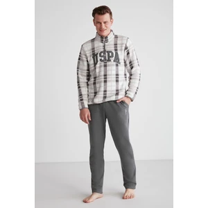 U.S. Polo Assn. 18754 Erkek Gri Polarlı Uzun Kollu Pijama Takımı