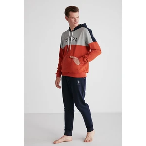 U.S. Polo Assn. 18714 Erkek Kiremit Kapşonlu Uzun Kollu Pijama Takımı
