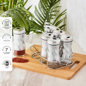 Tottori Inox 7 Parça Dikdörtgen Cam Baharat Takımı