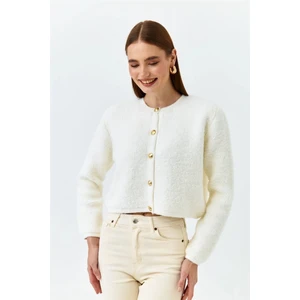 Winter Club Kadın Bisiklet Yaka Gold Düğmeli Teddy Hırka