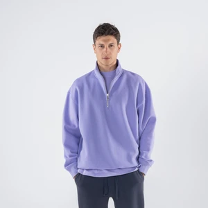 Friday Offset James Erkek Lila Dik Yaka Oversize Yarı Fermuarlı Sweatshirt