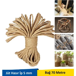 Jüt Hasır Örgülü Dekorasyon Halat 5 mm 70 mt