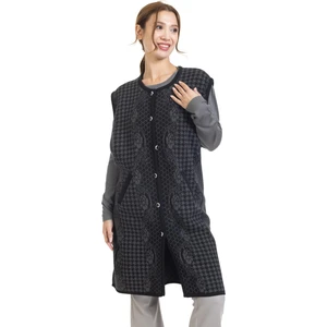 Mutlu City Kadın Orta Yaş ve Üzeri Triko Örgü Düğmeli Gül Desenli Anne Uzun Yelek 364