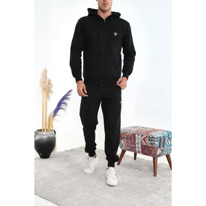 Good Fashion Erkek Siyah Fermuarlı 3 Iplik Kalın Kumaş Şardonlu Eşofman Takım
