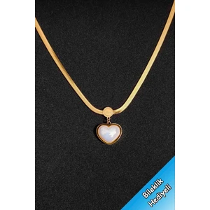 Trend Collection Kadın Paslanmaz Çelik Gold Italyan Zincir Sedef Kalp Kolye