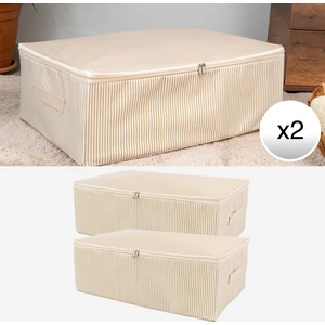 2 Adet Mega Boy Çizgi Desen Baskılı Krem Baza Altı Düzenleyici Hurç Seti 75x40x20 cm