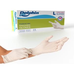 Dolphin Pudralı Beyaz Latex Eldiven Büyük Boy (L) 100 Lü Paket
