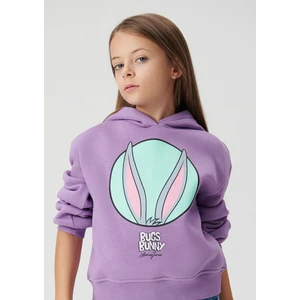 Çocuk Bugs Bunny Baskılı Kapüşonlu Mor Sweatshirt 7S10012-70586