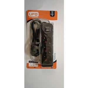 Ufo 3500W  Akım Korumalı Anahtarlı (1.5 Metre) ve Usb'li Üçlü Grup Priz Siyah