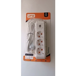 Ufo 3500W  Akım Korumalı Anahtarlı (1.5 Metre) ve   Usb'li   Üçlü Grup Priz Beyaz
