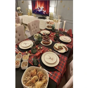 Kırmızı Yılbaşı Yeniyıl New Year Iskoç Ekose Runner 40*160CM 2ADET 4 Peçete
