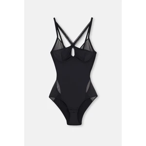 Siyah Tül Detaylı Bodysuit