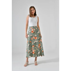 Mint Çiçekli Midi Dokuma Etek