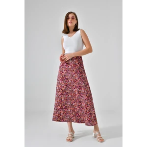 Bordo Desenli Midi Dokuma Etek