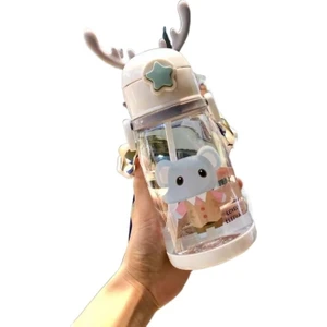 600ML Sevimli Desenli Sızıntı Önleyici Su Şişesi-Beyaz (Yurt Dışından)
