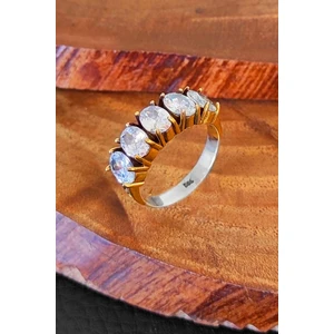 Zirkon Taşlı Gümüş Yüzük Beş Taş Modeli Otantik Gümüş Yüzük YZK-305