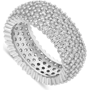 Kadın Gümüş Beş Sıra Zirkon Taşlı Tamtur Gümüş Yüzük 925 Ayar YZK-332