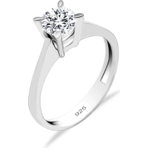 Gümüş Tektaş Yüzük 925 Ayar Gümüş Tek Taşlı Kadın Yüzüğü YZK-249