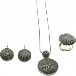 Telkari Gümüş Set Yüzük Küpe Kolye Oksitli Kadın Gümüş Set SET-255