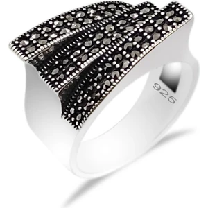 Gümüş Markazit Taşlı Oksitli Gümüş Kadın Yüzük Modeli 925 Ayar YZK-266