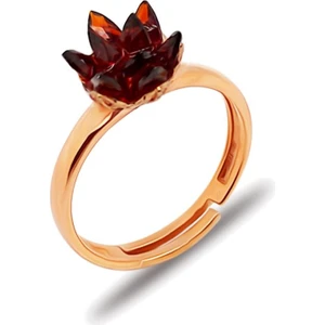 Lotus Çiçeği Gümüş Yüzük Rose Kök Yakut Taşlı Kadın Ayarlamalı Yüzük YZK-389