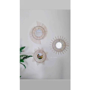 By Bohostore 3li Bambu Ayna Seti,rattan Ayna,bohem Ayna
